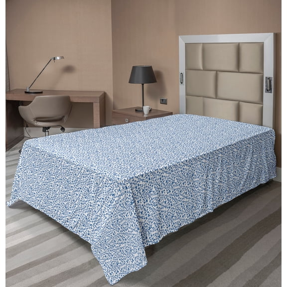 Ambesonne Floral Flat Sheet, Botanical Leaves Streaks, TwinXL Size, Sea Blue and White