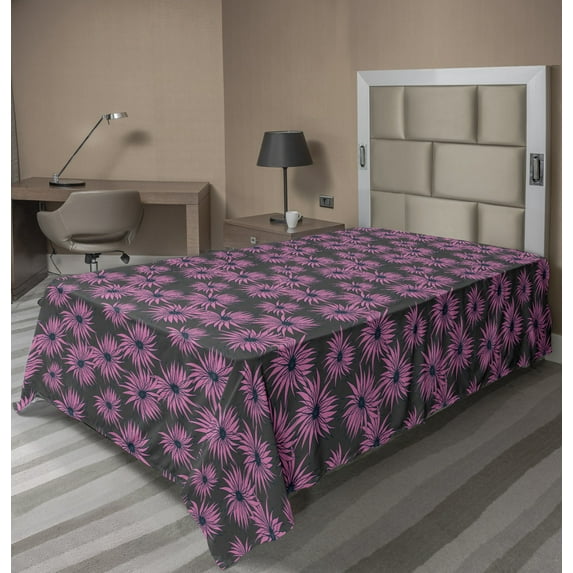 Ambesonne Floral Flat Sheet, Botanical Nature Elements, Twin Size, Dark Taupe Pink