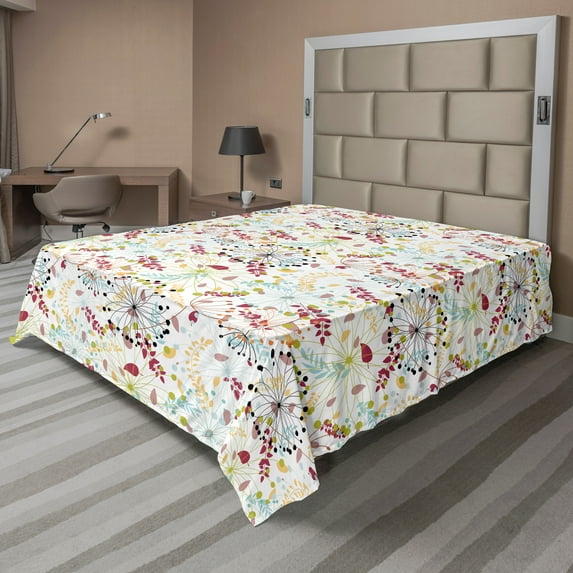 Ambesonne Floral Flat Sheet, Botanical Spring Petals, Queen Size, Multicolor