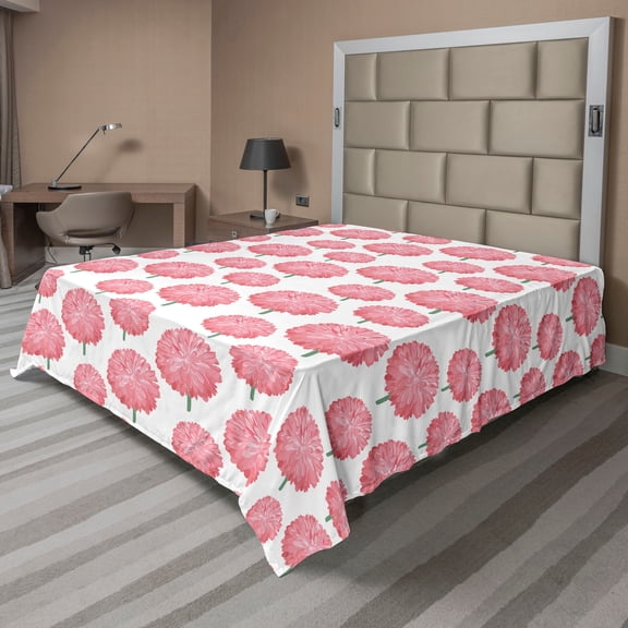 Ambesonne Floral Flat Sheet, Botany Nature Growth, Queen Size, Pale Pink and Green