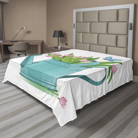 Ambesonne Floral Flat Sheet, Bouquet of Tulips Garden, Full Size, Multicolor