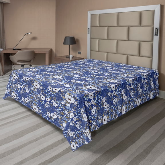 Ambesonne Floral Flat Sheet, Branches Leaves and Berries, Queen Size, Dark Violet Mustard