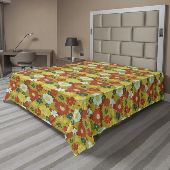 Ambesonne Floral Flat Sheet, Chrysanthemum and Lily, Full Size, Multicolor