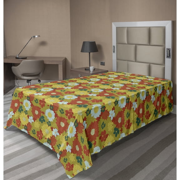 Ambesonne Floral Flat Sheet, Chrysanthemum and Lily, TwinXL Size, Multicolor