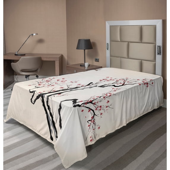 Ambesonne Floral Flat Sheet, Classical, Twin Size, Grey White