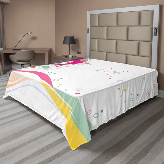 Ambesonne Floral Flat Sheet, Colorful Bubbles Dots Art, California King, Multicolor
