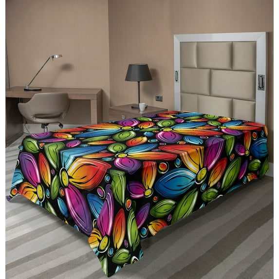 Ambesonne Floral Flat Sheet, Colorful Flowers Vintage, Twin Size, Multicolor