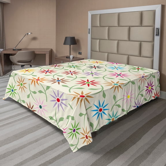 Ambesonne Floral Flat Sheet, Colorful Graphic Garden, Queen Size, Multicolor