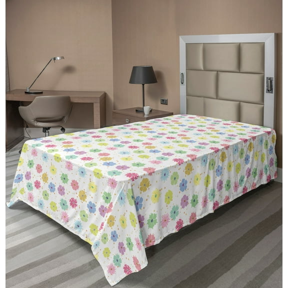 Ambesonne Floral Flat Sheet, Colorful Paint Blots Flowers, Twin Size, Multicolor