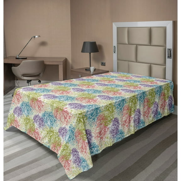 Ambesonne Floral Flat Sheet, Colorful Petals Bloom Art, Twin Size, Eggshell Multicolor