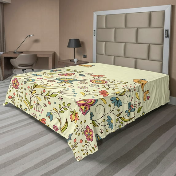 Ambesonne Floral Flat Sheet, Colorful Summer Petals, Queen Size, Multicolor