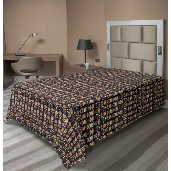 Ambesonne Floral Flat Sheet, Colorful Vintage Flowers, TwinXL Size, Multicolor