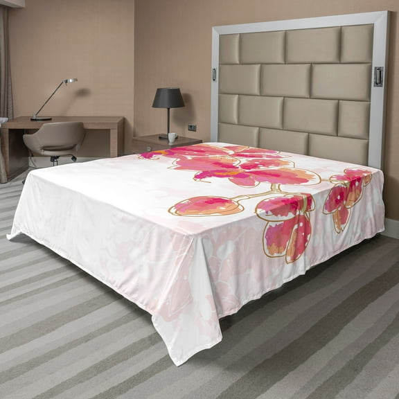 Ambesonne Floral Flat Sheet, Contour Drawing Orchids, Queen Size, Multicolor