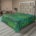 thumbnail image 1 of Ambesonne Floral Flat Sheet, Curly Ornaments in Squares, Full Size, Emerald Jade Green, 1 of 1