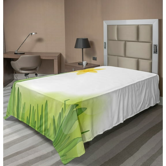 Ambesonne Floral Flat Sheet, Daffodils with Grass, Twin Size, Green Yellow