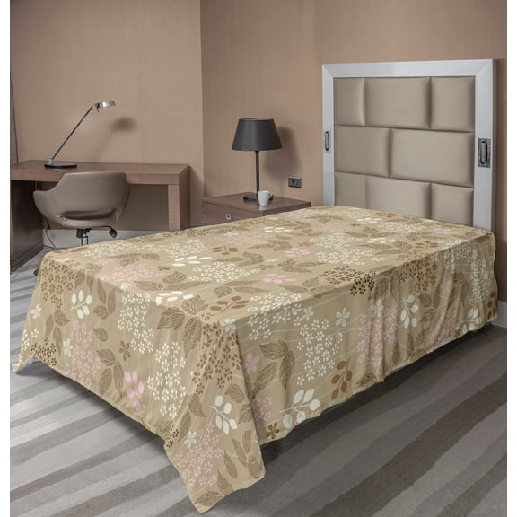 Ambesonne Floral Flat Sheet, Daisies Romantic Ornate, Twin Size, Tan Pink Cream