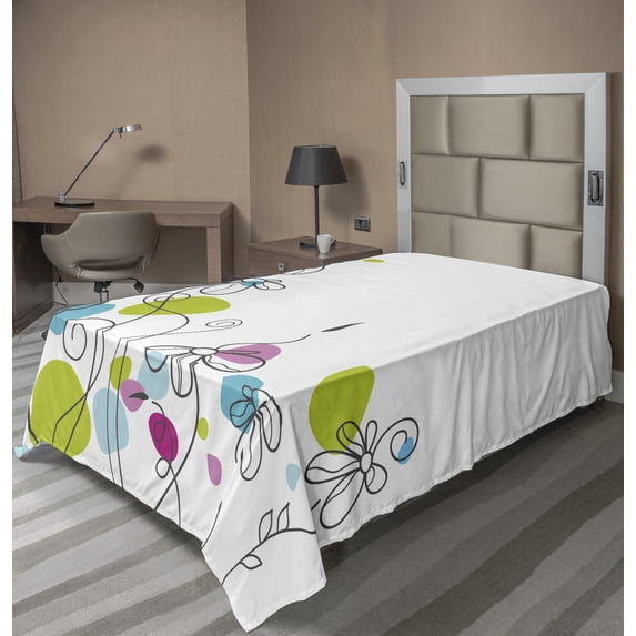 Ambesonne Floral Flat Sheet, Daisies Spring Florets, Twin Size, Multicolor