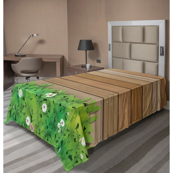 Ambesonne Floral Flat Sheet, Daisy Flower Garden, TwinXL Size, Green Brown