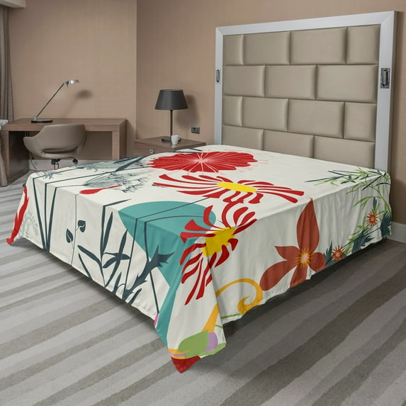 Ambesonne Floral Flat Sheet, Dandelions Garden Botany, Full Size, Multicolor