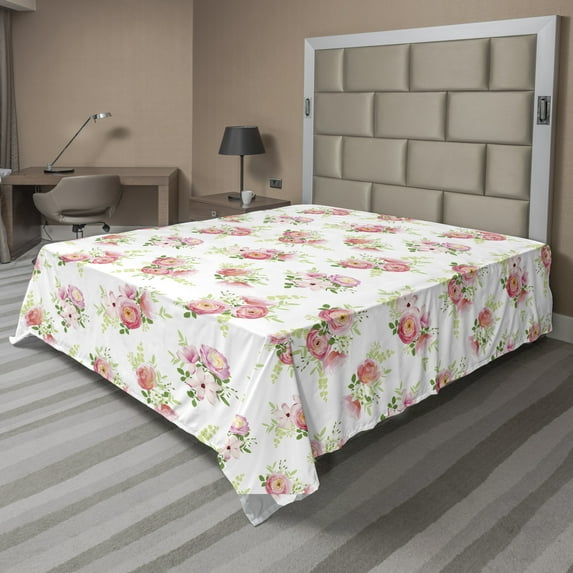 Ambesonne Floral Flat Sheet, Delicate Rose Bouquet, California King, Multicolor