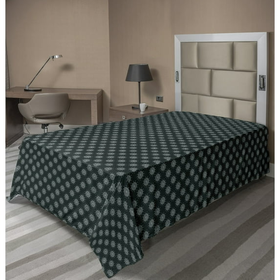 Ambesonne Floral Flat Sheet, Doodle Circular Petals, TwinXL Size, Dark Reseda Green