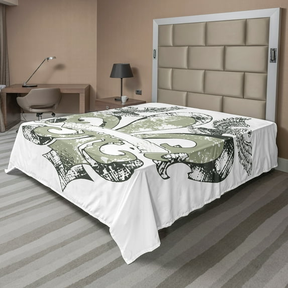 Ambesonne Floral Flat Sheet, Eagle Emblem Victorian, California King, Tan White