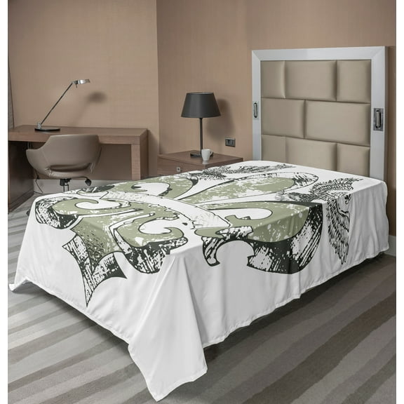 Ambesonne Floral Flat Sheet, Eagle Emblem Victorian, Twin Size, Tan White