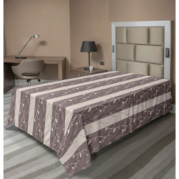 Ambesonne Floral Flat Sheet, Earthen Toned Autumn, Twin Size, Dried Rose Warm Taupe