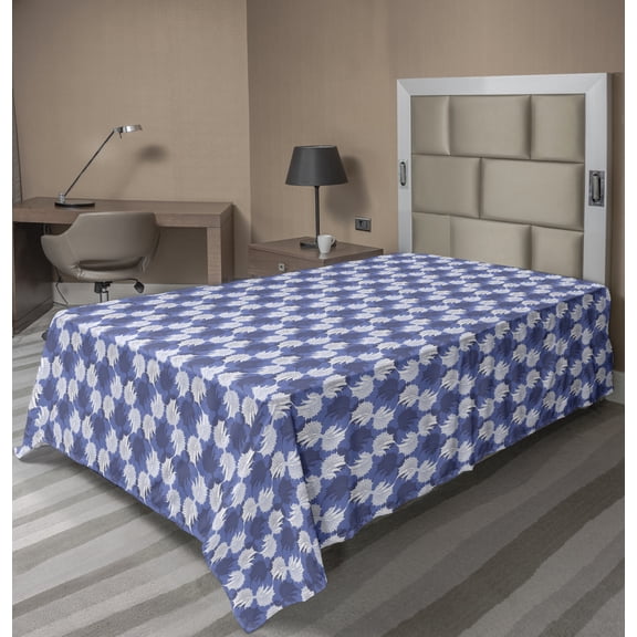 Ambesonne Floral Flat Sheet, Eastern Art Flowers Pattern, Twin Size, Ceil Blue Indigo