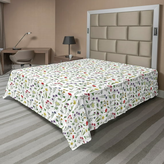 Ambesonne Floral Flat Sheet, Endemic Spring Wildflowers, King Size, Multicolor