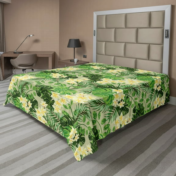 Ambesonne Floral Flat Sheet, Exotic Plant Cover Pattern, Full Size, Lime Green and Khaki