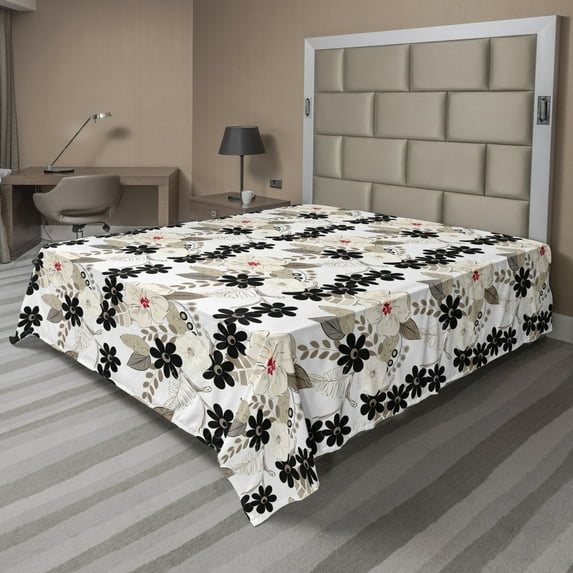 Ambesonne Floral Flat Sheet, Exotic Tropical Petals, Full Size, Tan Ivory Seal Brown