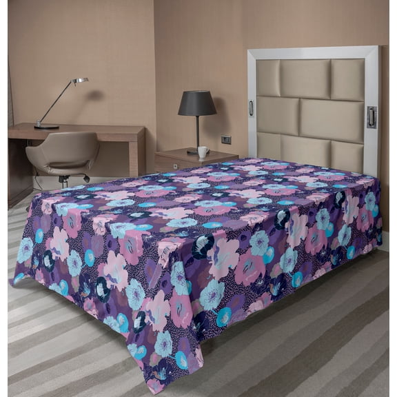 Ambesonne Floral Flat Sheet, Fantasy Peony Hibiscus, Twin Size, Multicolor