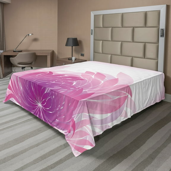 Ambesonne Floral Flat Sheet, Fantasy World Feminine Style, California King, Fuchsia White