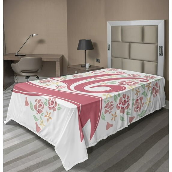 Ambesonne Floral Flat Sheet, Floral 16, TwinXL Size, Dark Coral Mint