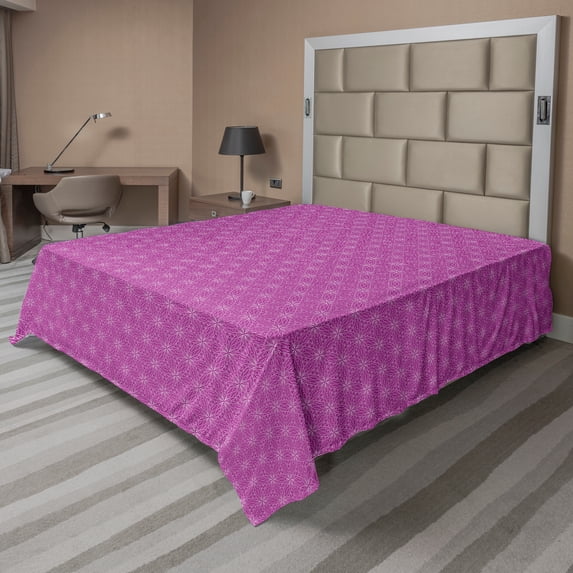 Ambesonne Floral Flat Sheet, Floral Lace Looking Triangle, Queen Size, Fuchsia and White