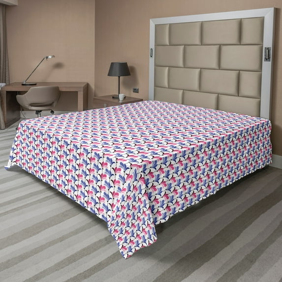 Ambesonne Floral Flat Sheet, Florets in Romantic Tones, Queen Size, Ceil Blue Pink White