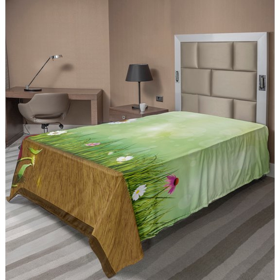 Ambesonne Floral Flat Sheet, Flourishes in a Vase Grass, Twin Size, Pale Green and Caramel