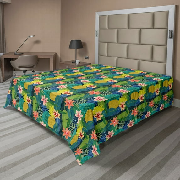 Ambesonne Floral Flat Sheet, Flourishing Summer Flowers, King Size, Multicolor