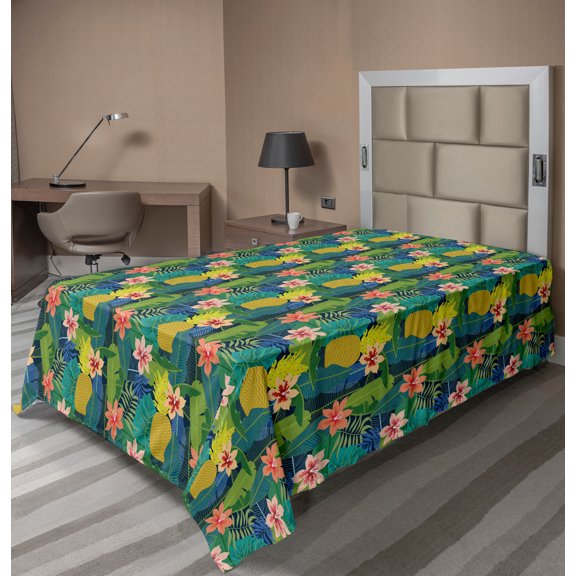 Ambesonne Floral Flat Sheet, Flourishing Summer Flowers, Twin Size, Multicolor