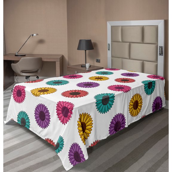 Ambesonne Floral Flat Sheet, Flower Blossom Petals Summer, TwinXL Size, Multicolor