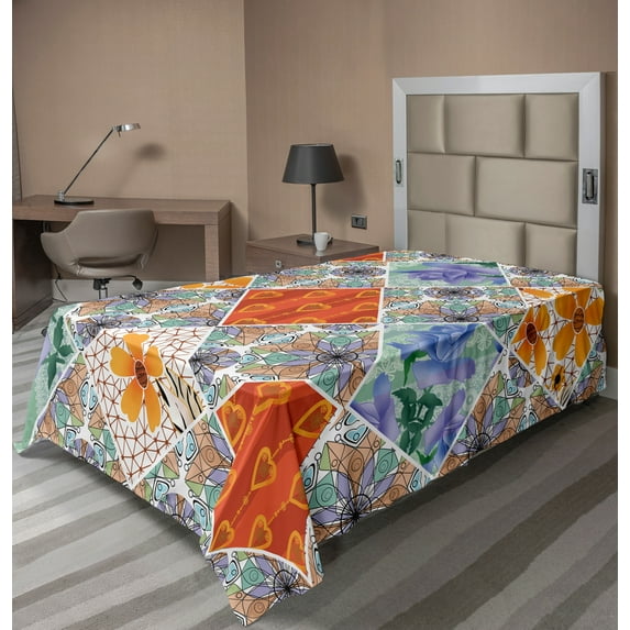 Ambesonne Floral Flat Sheet, Flower Feminine Summer, TwinXL Size, Multicolor