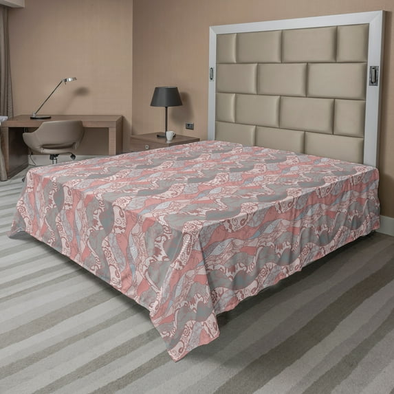 Ambesonne Floral Flat Sheet, Flower Patterns on Lace Look, Queen Size, Multicolor