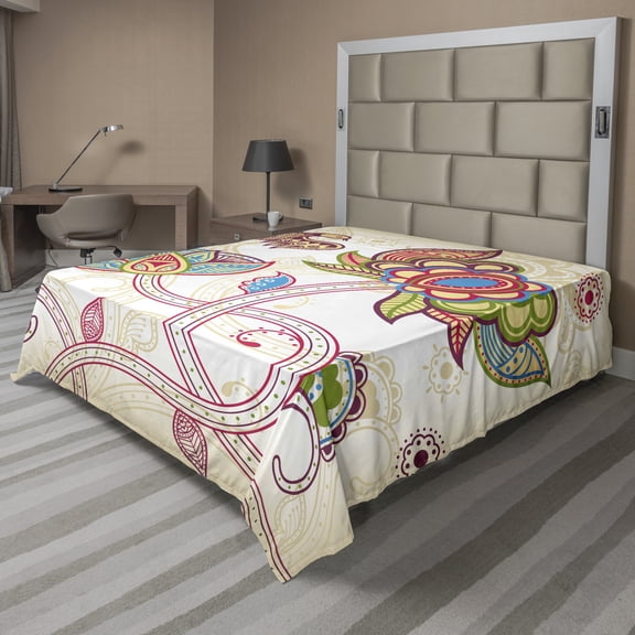 Ambesonne Floral Flat Sheet, Flower Petal Shabby Plant, King Size, Multicolor