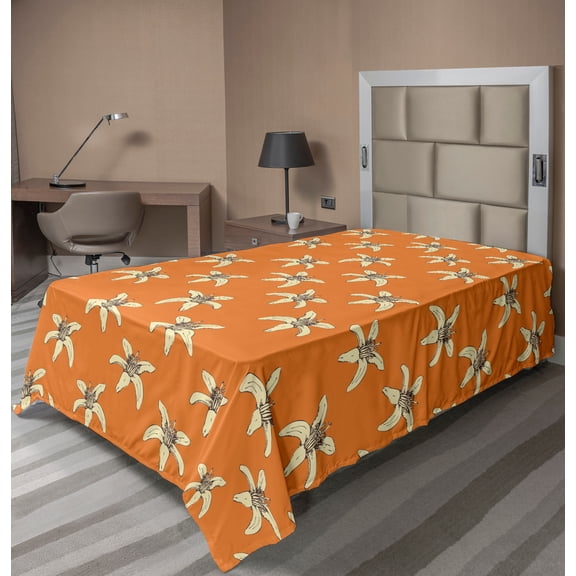 Ambesonne Floral Flat Sheet, Flowering Lily Blossoms Art, Twin Size, Dark Orange and Cream