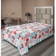 thumbnail image 1 of Ambesonne Floral Flat Sheet, Flowers Berries, Twin Size, Dark Coral Aqua, 1 of 1