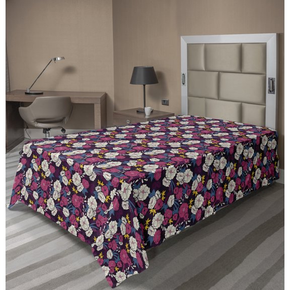 Ambesonne Floral Flat Sheet, Flowers Jungle Look Leaves, Twin Size, Multicolor