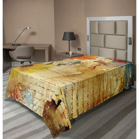 Ambesonne Floral Flat Sheet, Flowers and Poetry Artwork, TwinXL Size, Multicolor