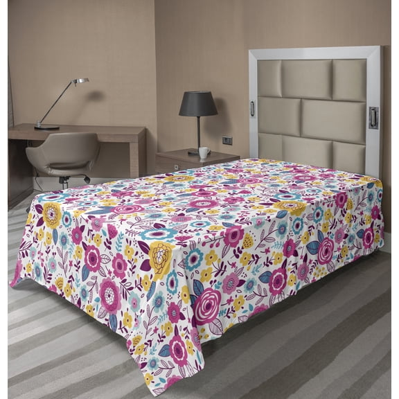 Ambesonne Floral Flat Sheet, Flowers as Colorful, Twin Size, Multicolor