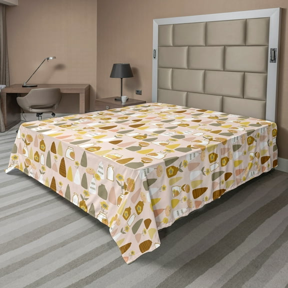 Ambesonne Floral Flat Sheet, Flowers in Different Vases, Queen Size, Dark Peach Multicolor